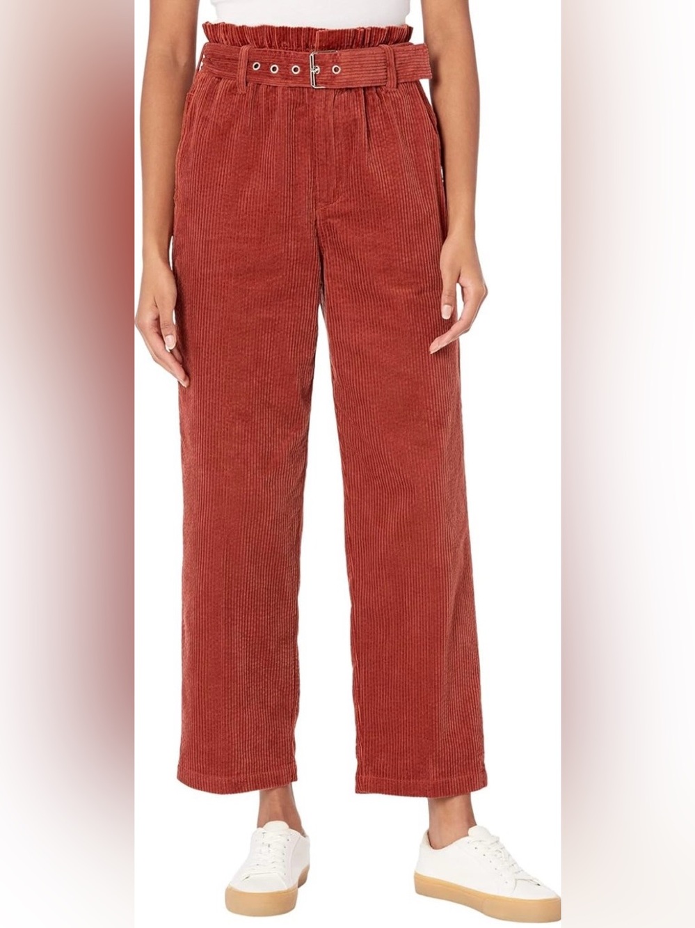 BlankNYC NWT Rib Cage Corduroy Paperbag Straight Leg Pants Rust Red Belted 30